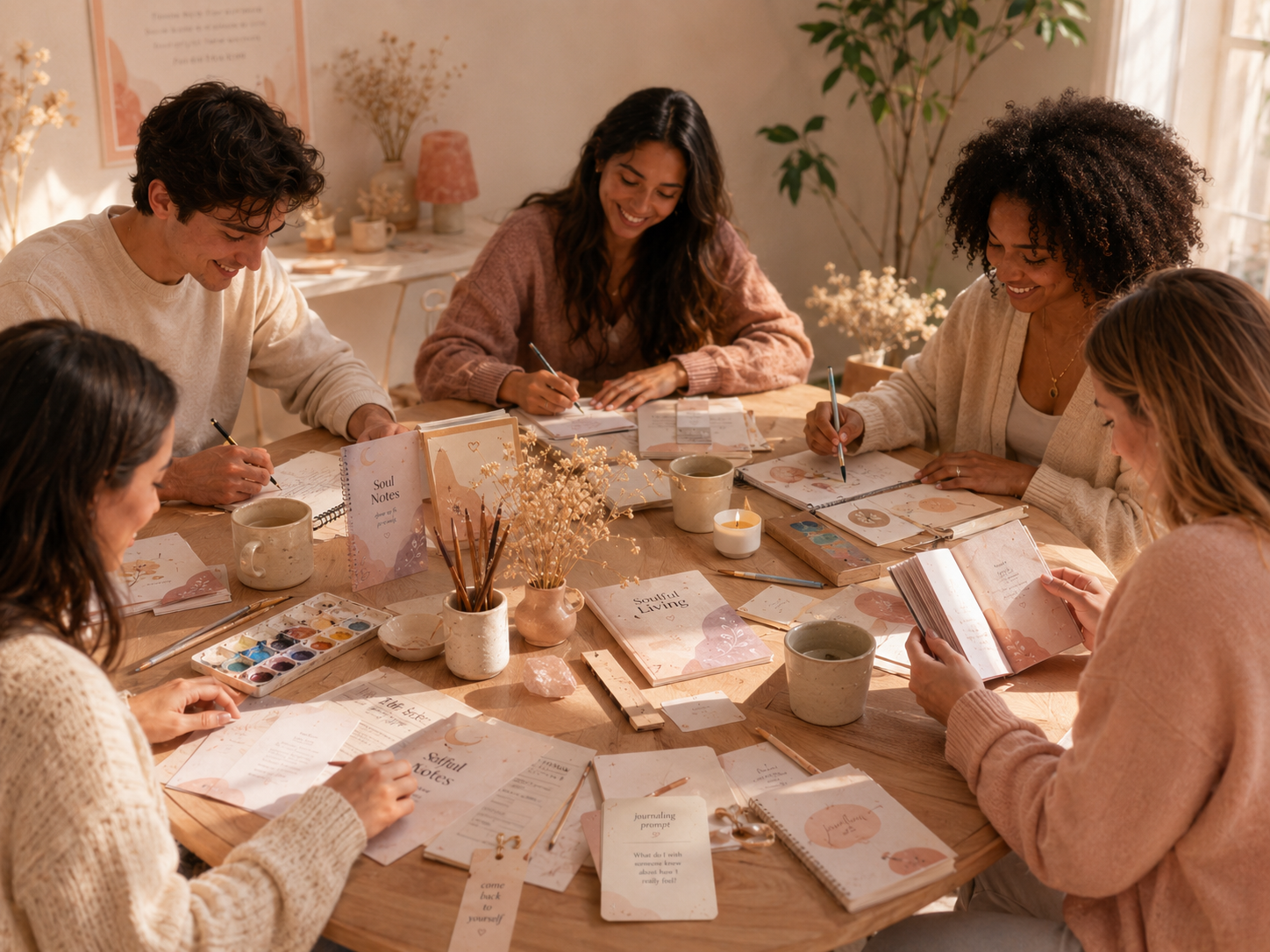 People gathered around a table for a gentle creative reflection workshop