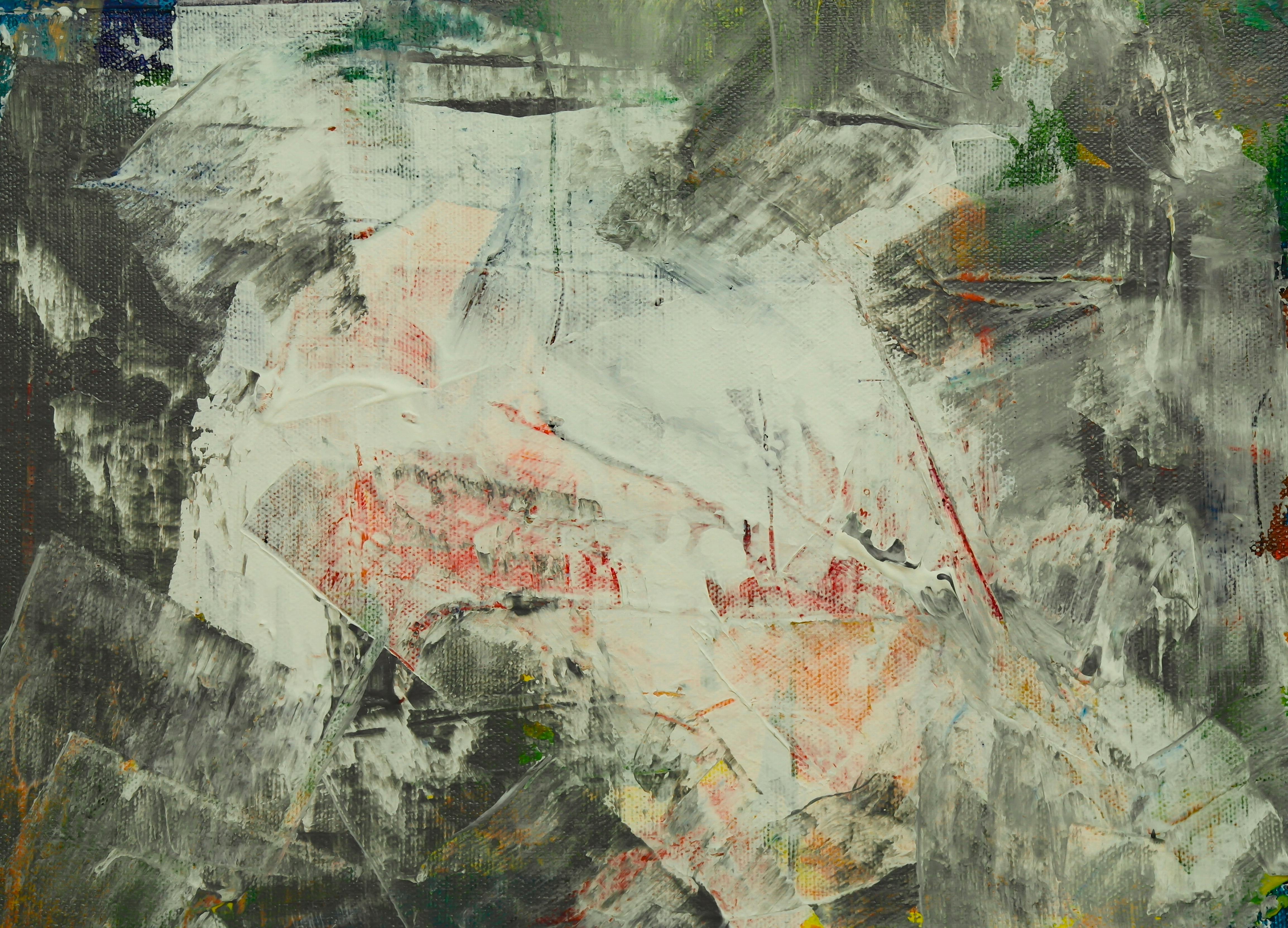 Abstract painted texture in muted green, white, and charcoal