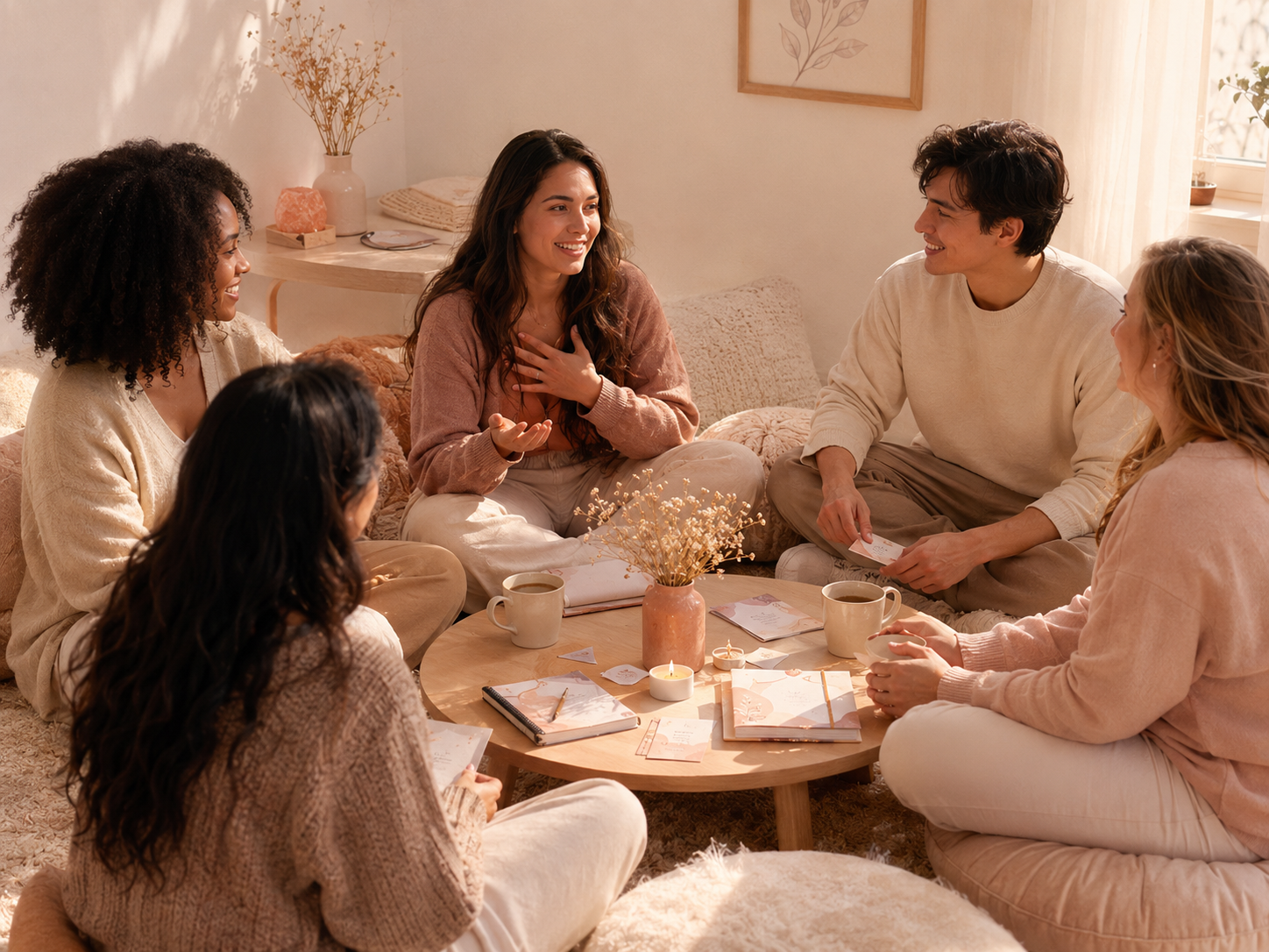 People sitting together in a soft cozy room for honest conversation
